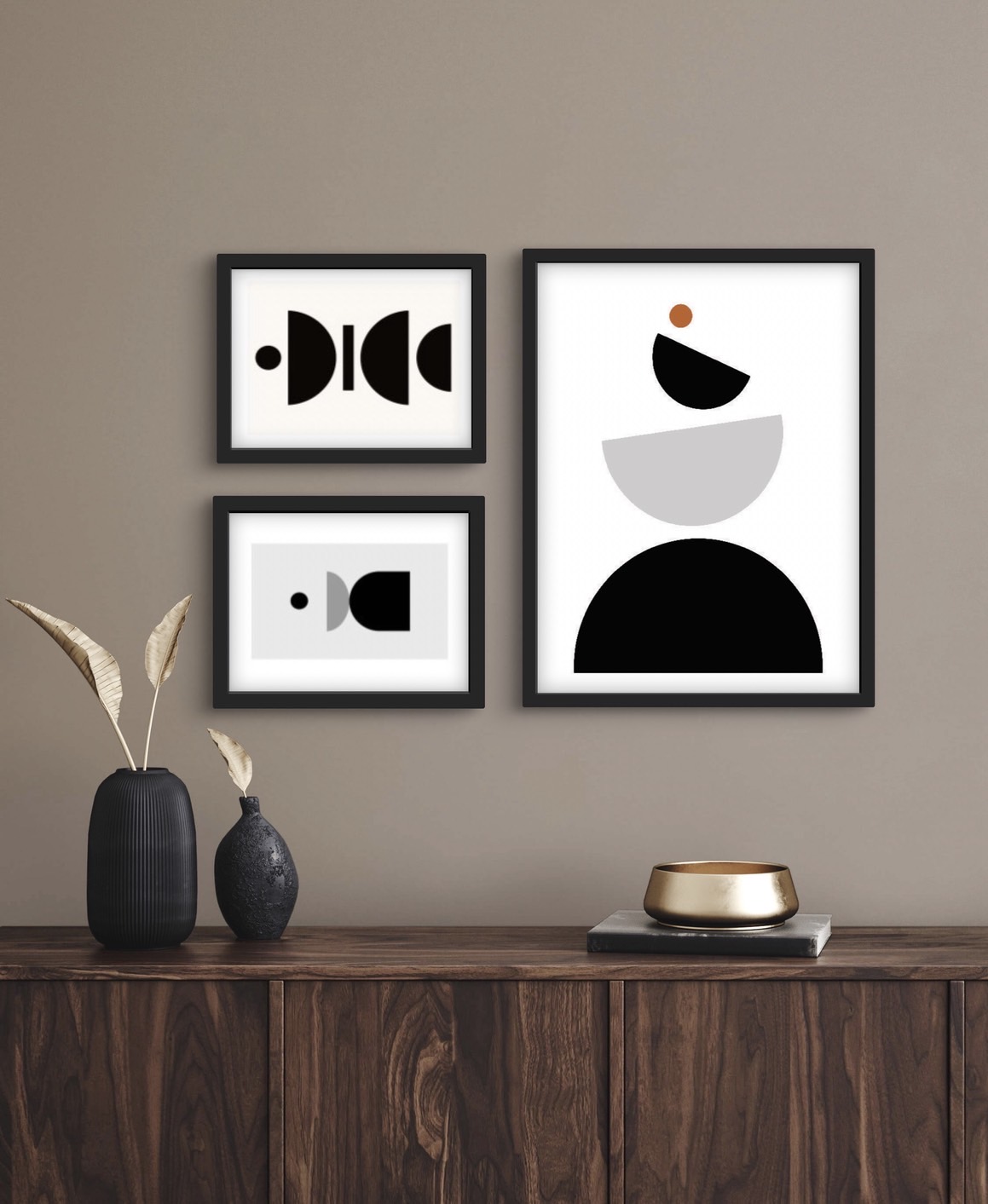 Pennello รูปแต่งบ้านพร้อมกรอบ Geometric Set White Black 3 รูป-1