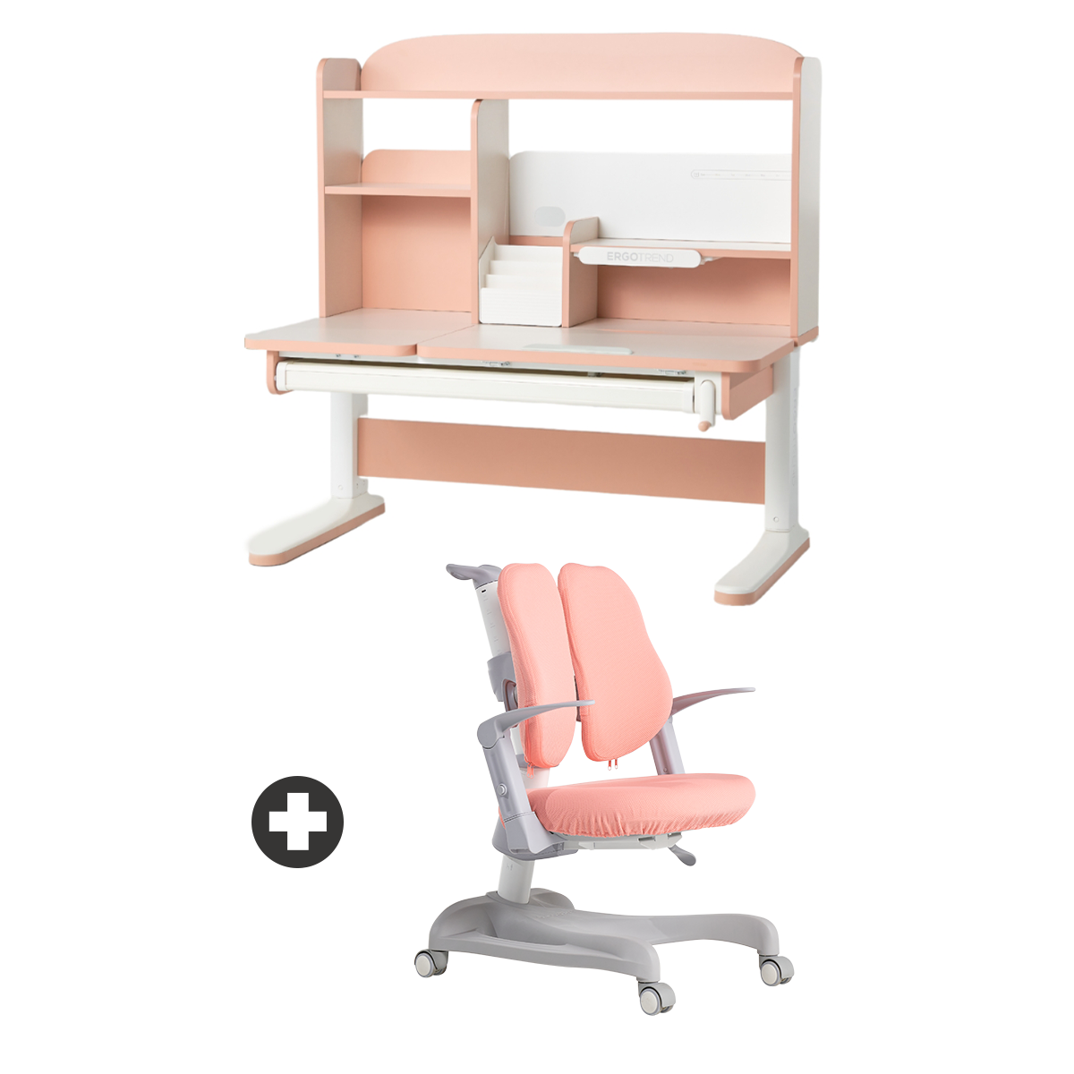 Library Desk โต๊ะเด็กปรับระดับสีชมพู คู่กับ Glow Chair เก้าอี้เพื่อสุขภาพเด็ก ErgotrendKids สีชมพู