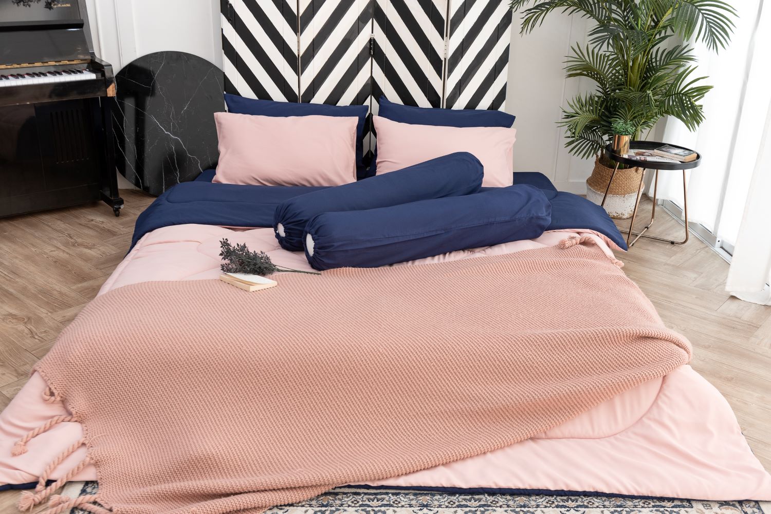 SANTA BEDDING SET ผ้าปู+ผ้าห่มนวม 3.5 ฟุต สี น้ำเงิน-ชมพู/น้ำเงิน 02