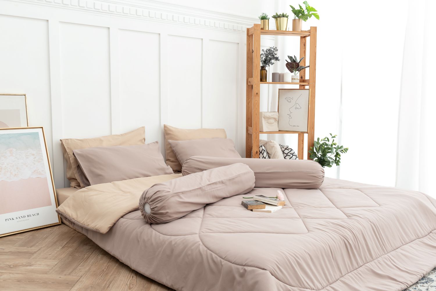 SANTA BEDDING SET ผ้าปู+ผ้าห่มนวม 5 ฟุต สี น้ำตาล - ครีม/น้ำตาล 02